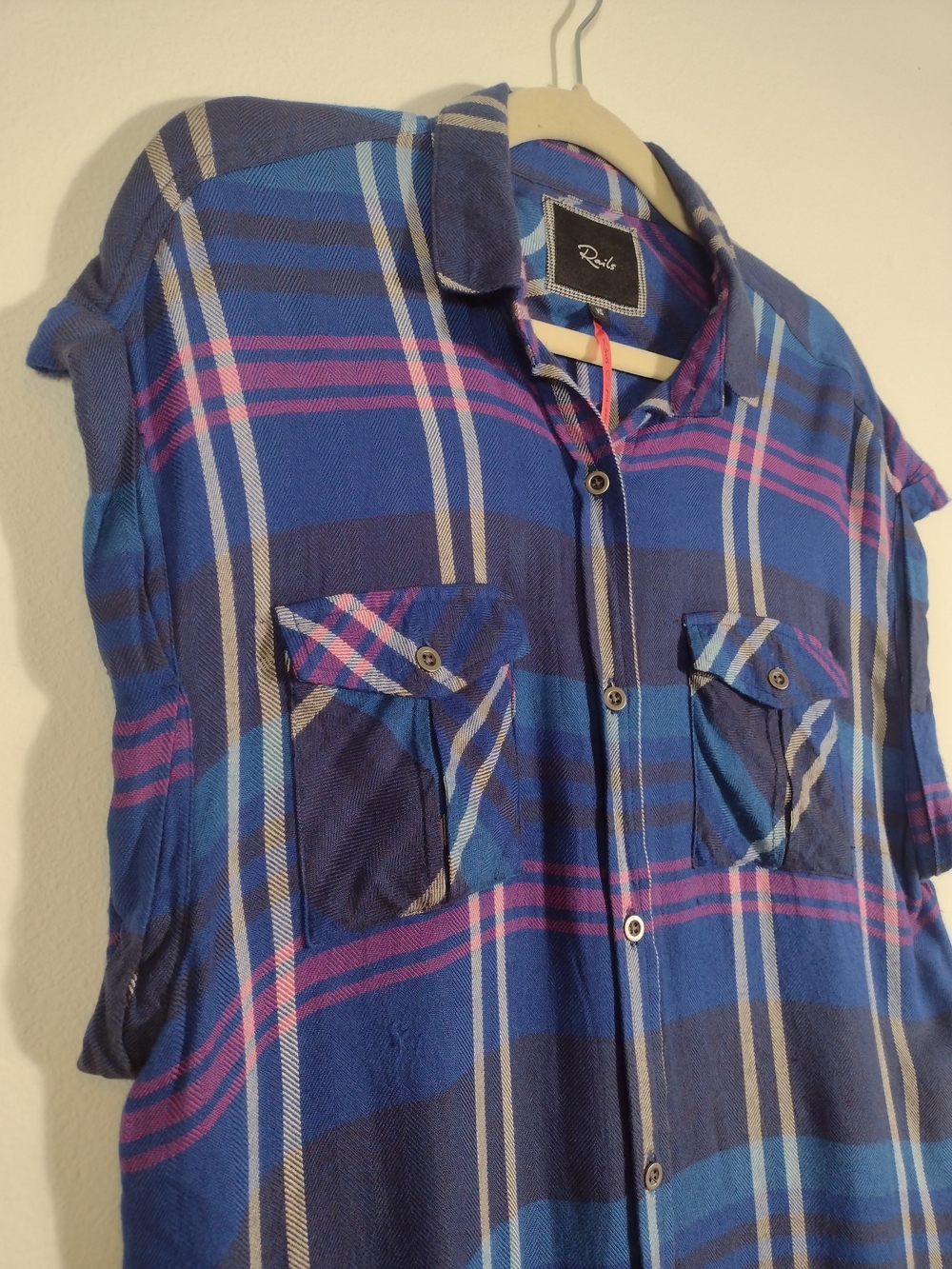 Rails x Free People Plaid Flannel Sleeveless Button Down Britt Top Blue Purple - Picture 5 of 16